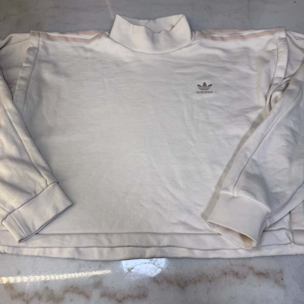 Rare Adidas Originals Adicolor Mock Neck Cropped Sweatshirt Off-White